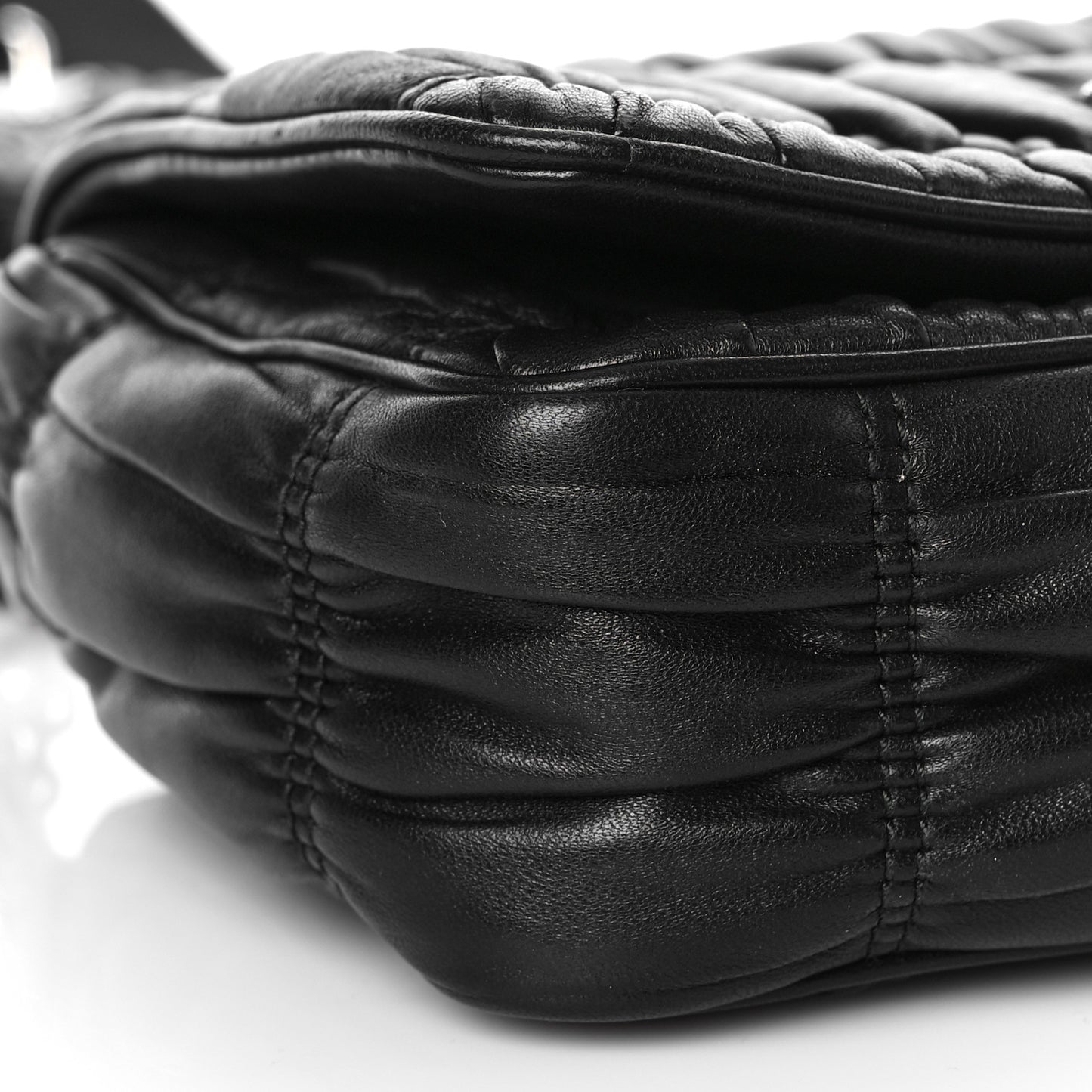 Nappa Gaufre Flap Shoulder Bag Black