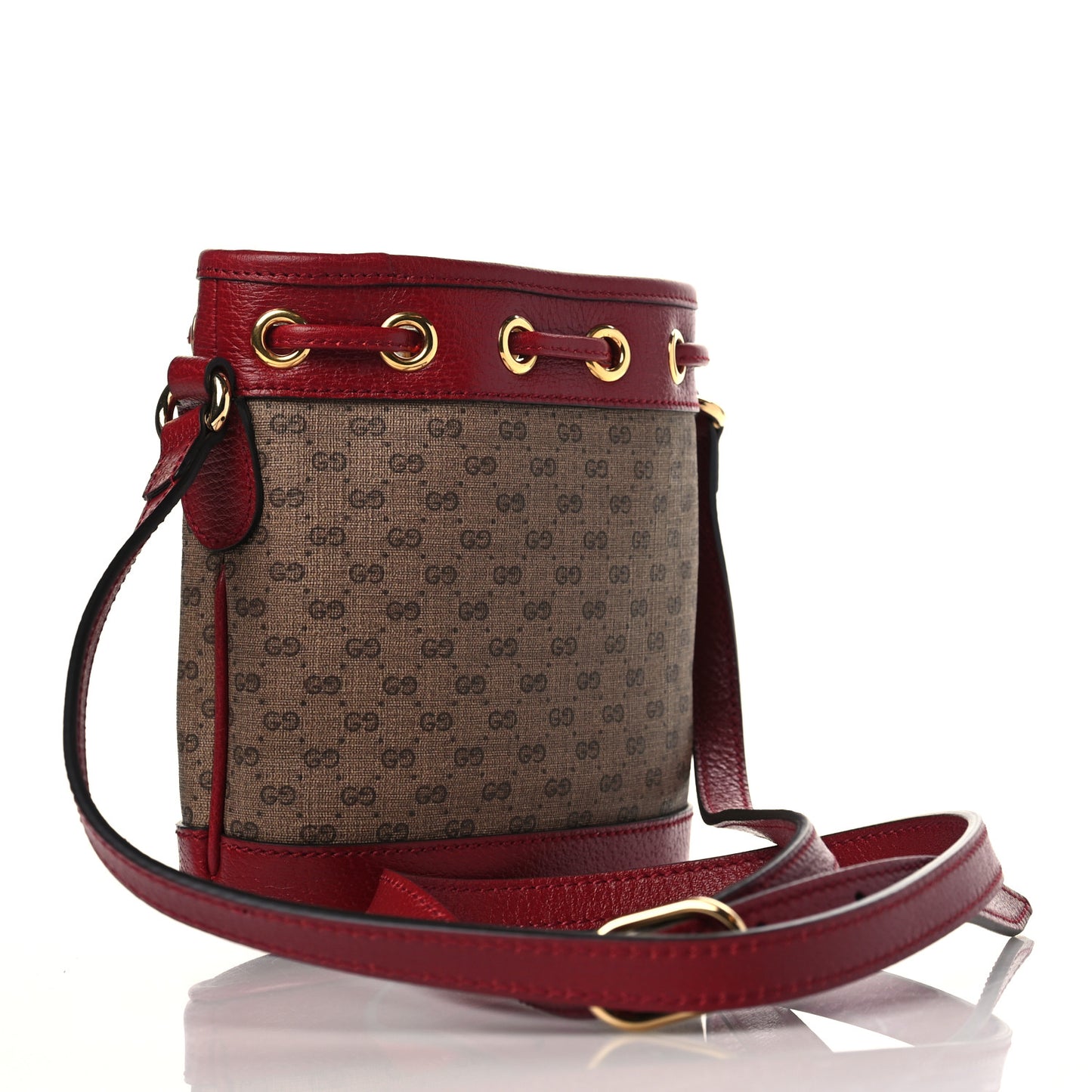 X DORAEMON Mini Vintage GG Supreme Monogram Textured Dollar Calfskin Mini Bucket Bag Beige Ebony Multicolor New Cherry Red