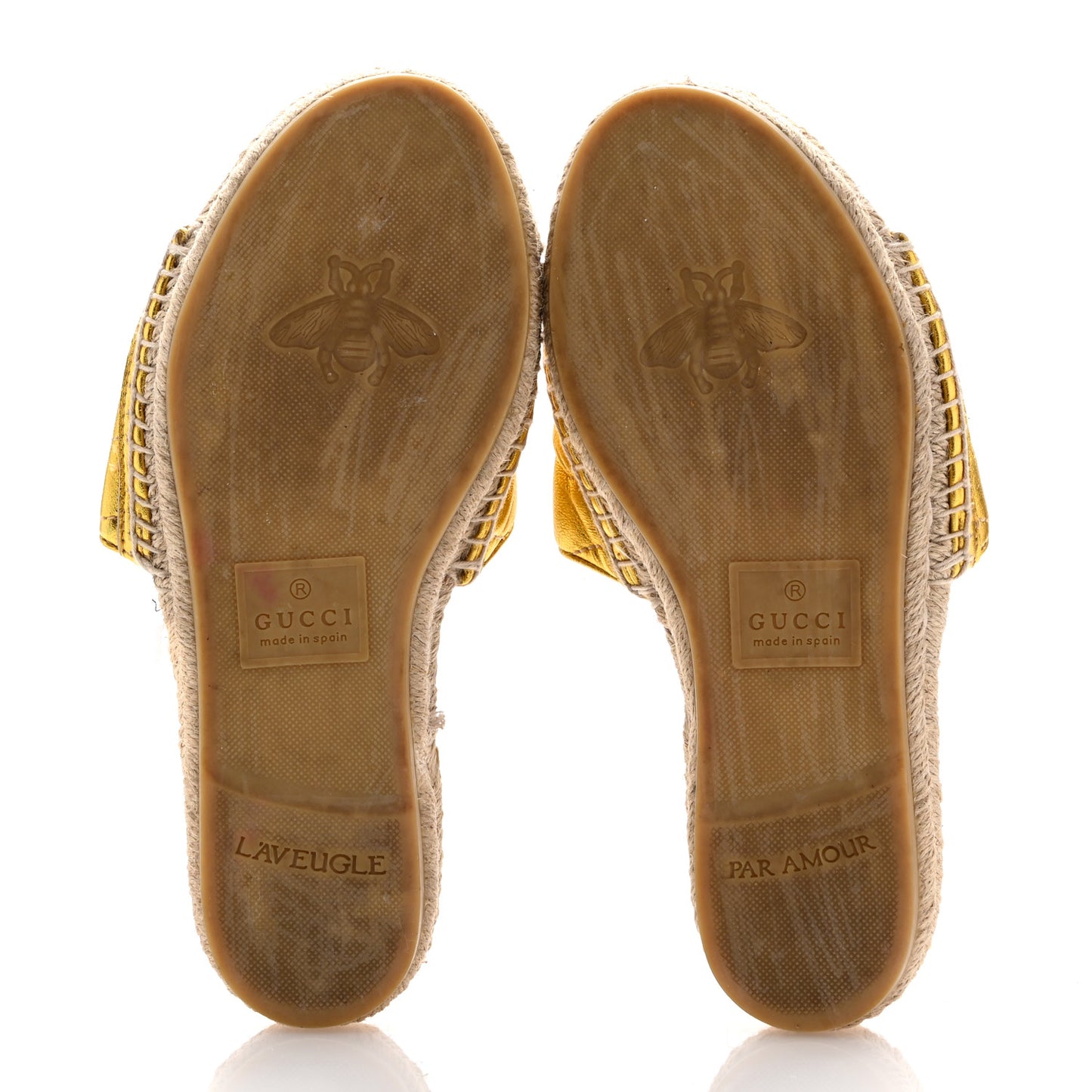 Metallic Nappa Matelasse GG Marmont Espadrille Slide Sandals 36.5 Oro