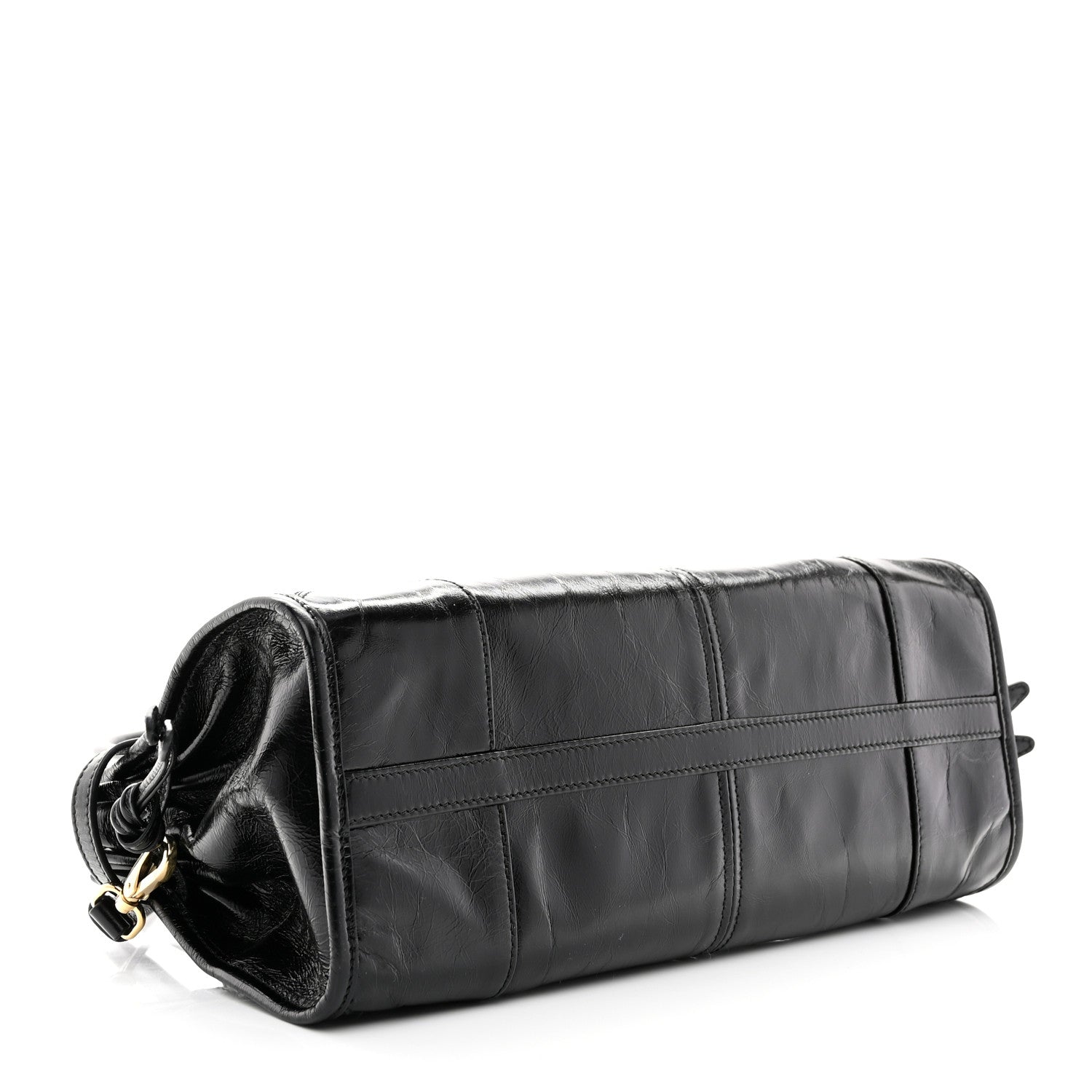 Prada Glossy Calfskin Triangle Medium Bonnie Shoulder Bag Black 4 of 9