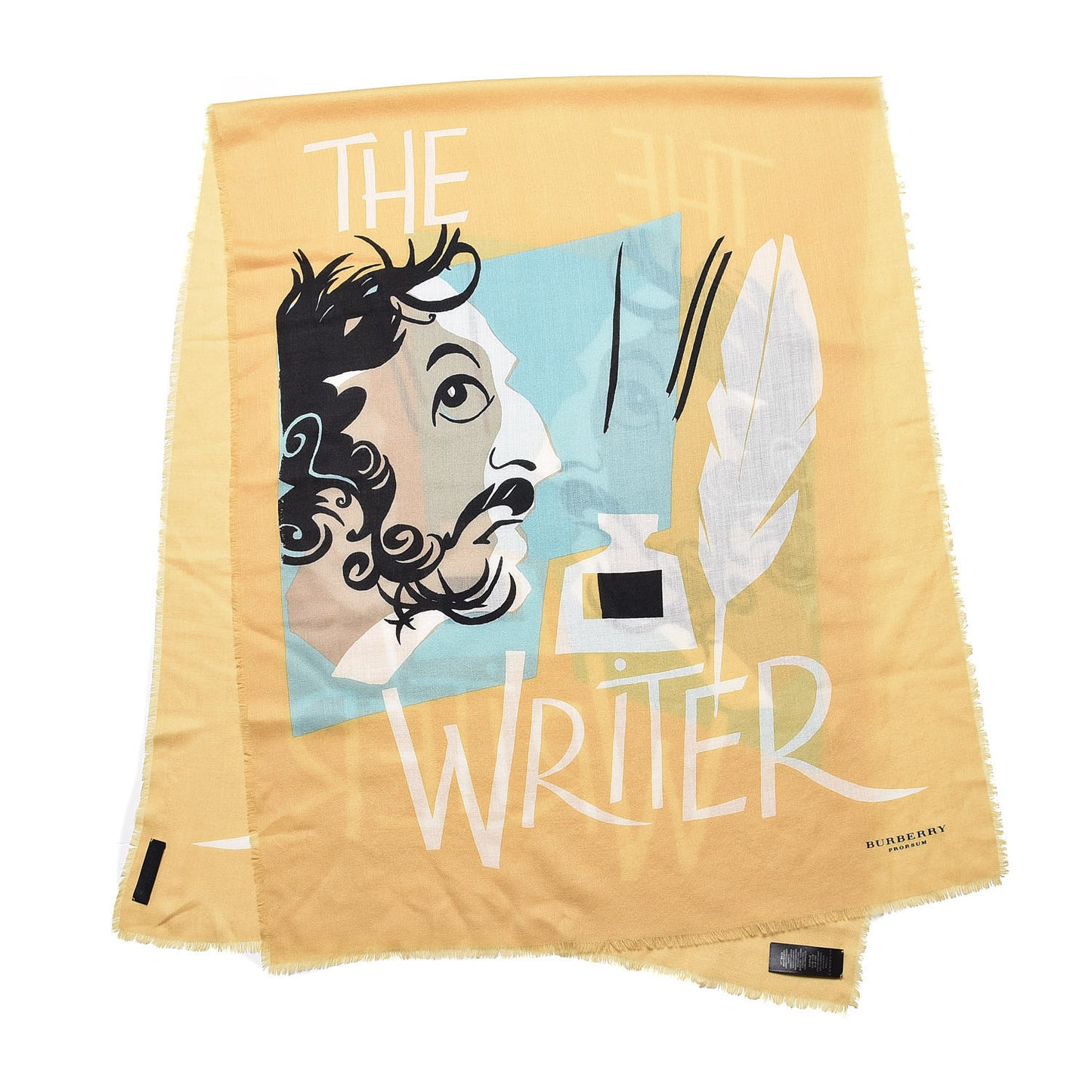 Cashmere The Writer Print Fringe Scarf Yellow