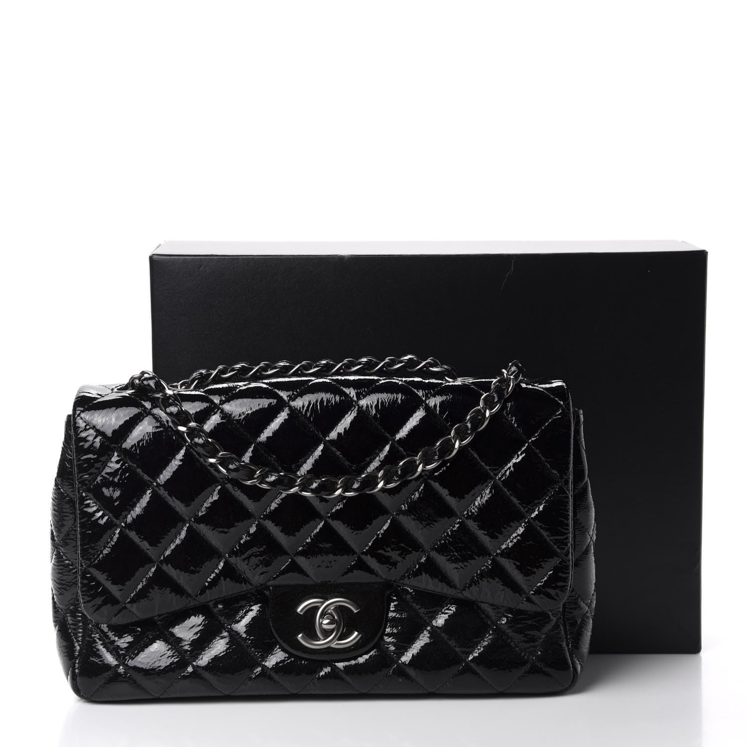 Chanel Distressed Patent Quilted Jumbo Single Flap Black 11 of 11