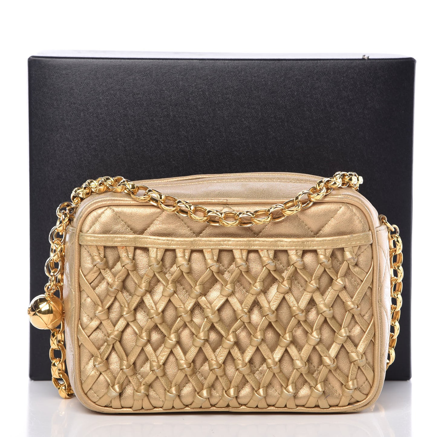 Metallic Lambskin Quilted Camera Case Gold