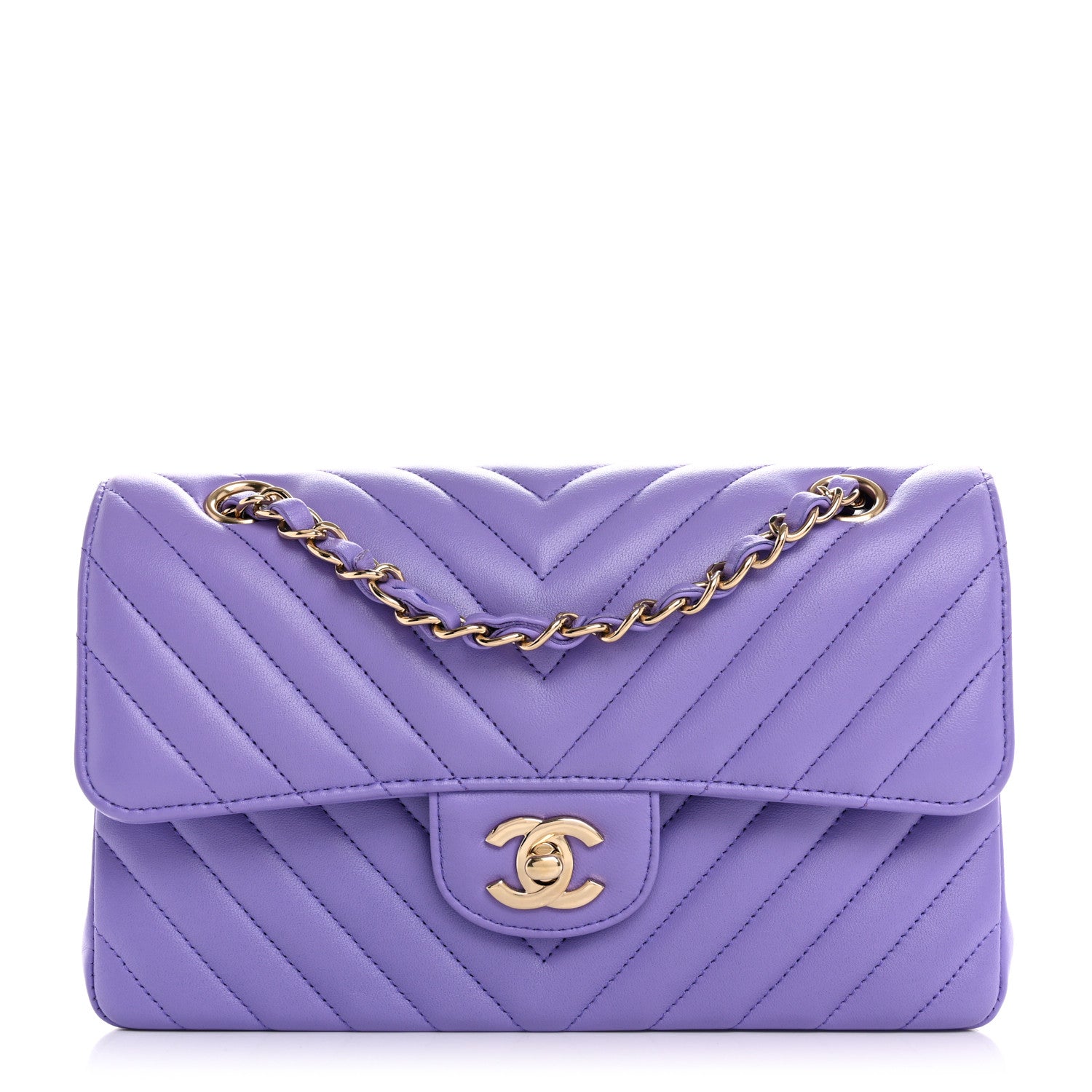 Chanel Lambskin Chevron Quilted Small Double Flap Purple 1 of 13
