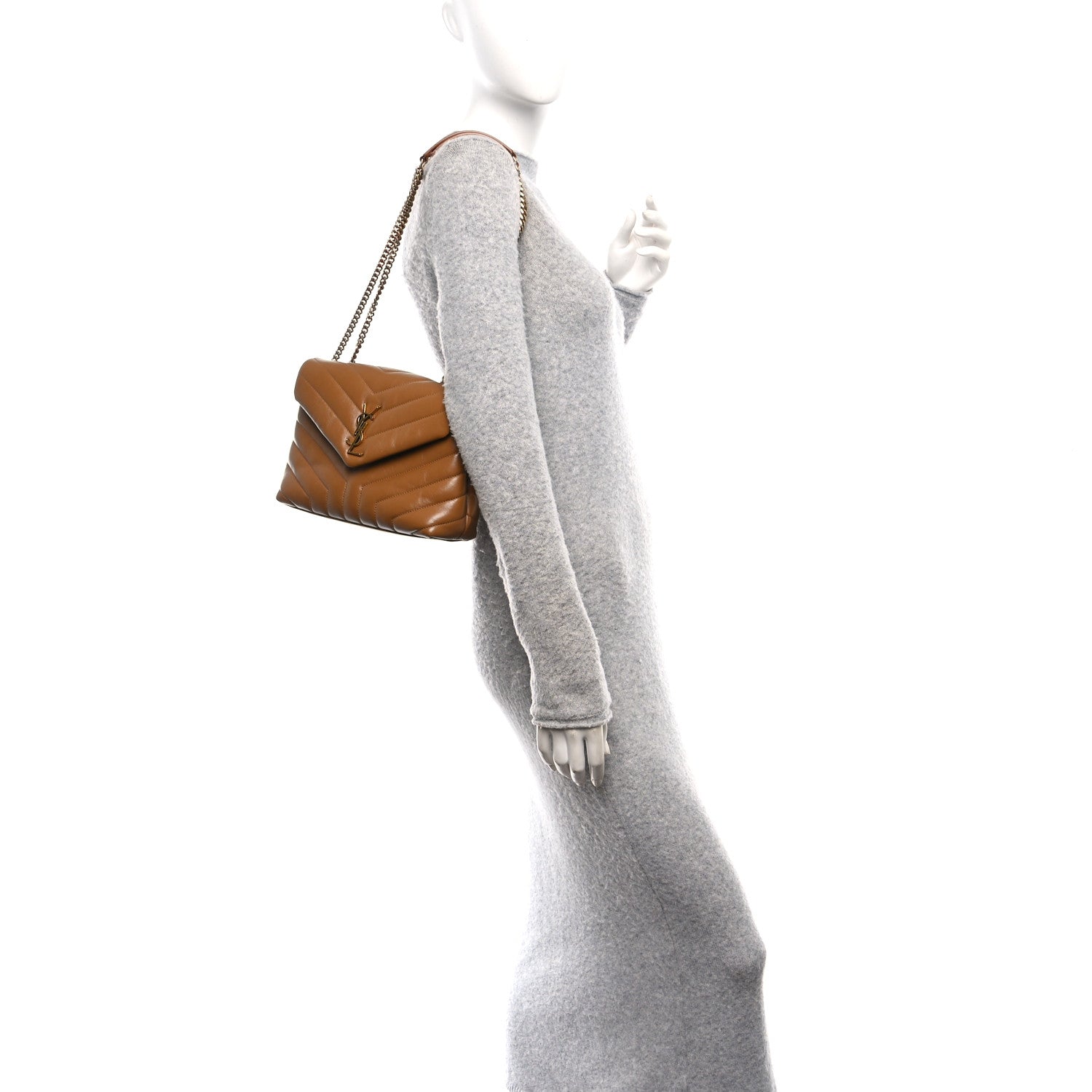 Saint Laurent Calfskin Y Quilted Monogram Small Loulou Chain Satchel Dark Natural 2 of 11