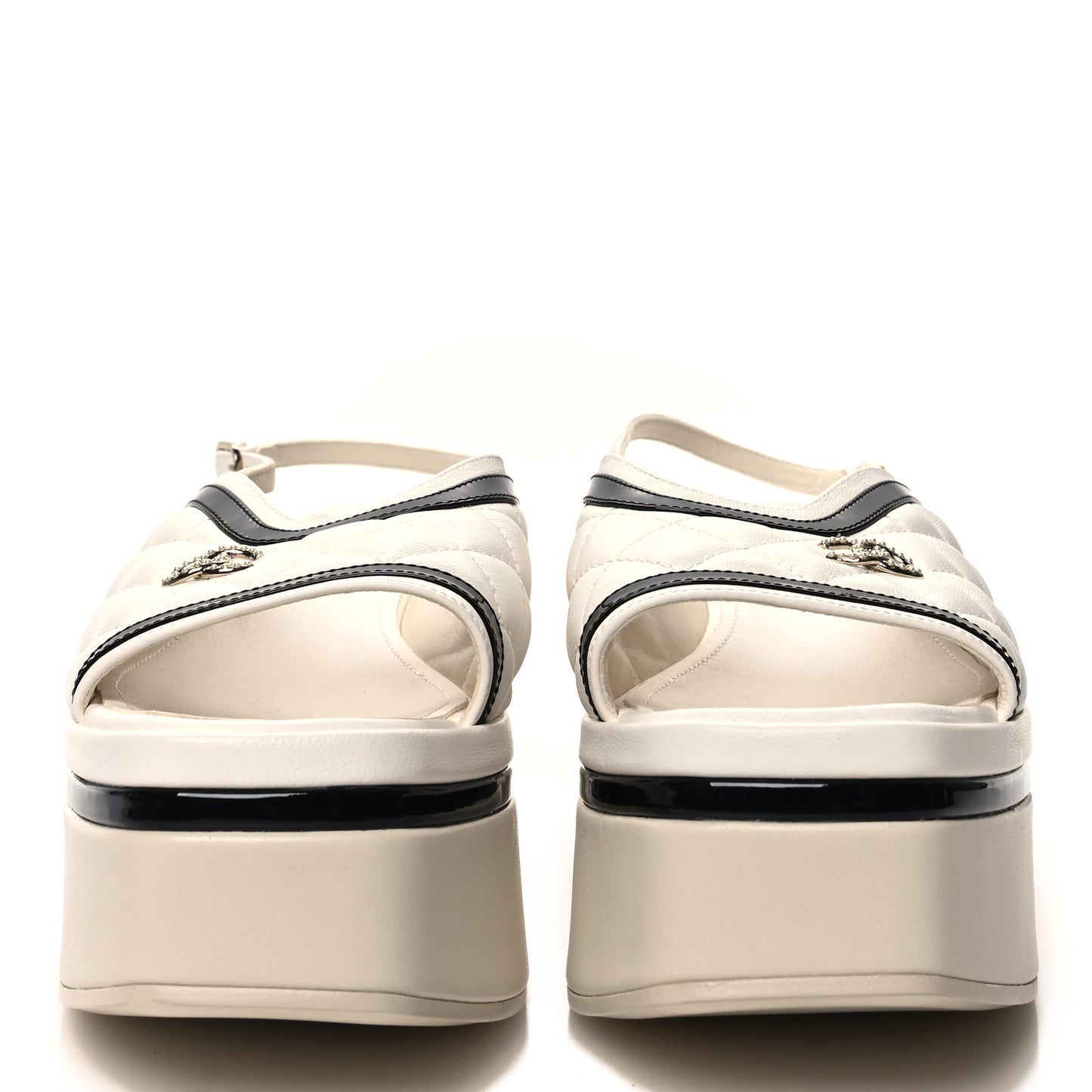 Lambskin Patent Quilted CC Platform Sandals 39 White Black