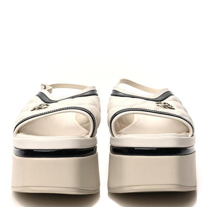 Chanel Lambskin Patent Quilted CC Platform Sandals 39 White Black 2 of 8