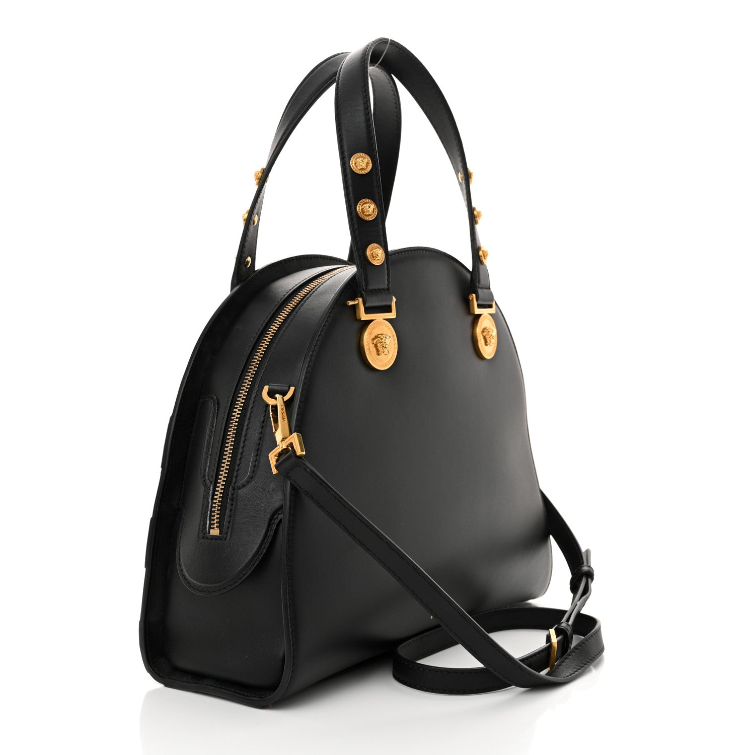 Versace Calfskin Medallion Tribute Bowling Bag Black 3 of 11