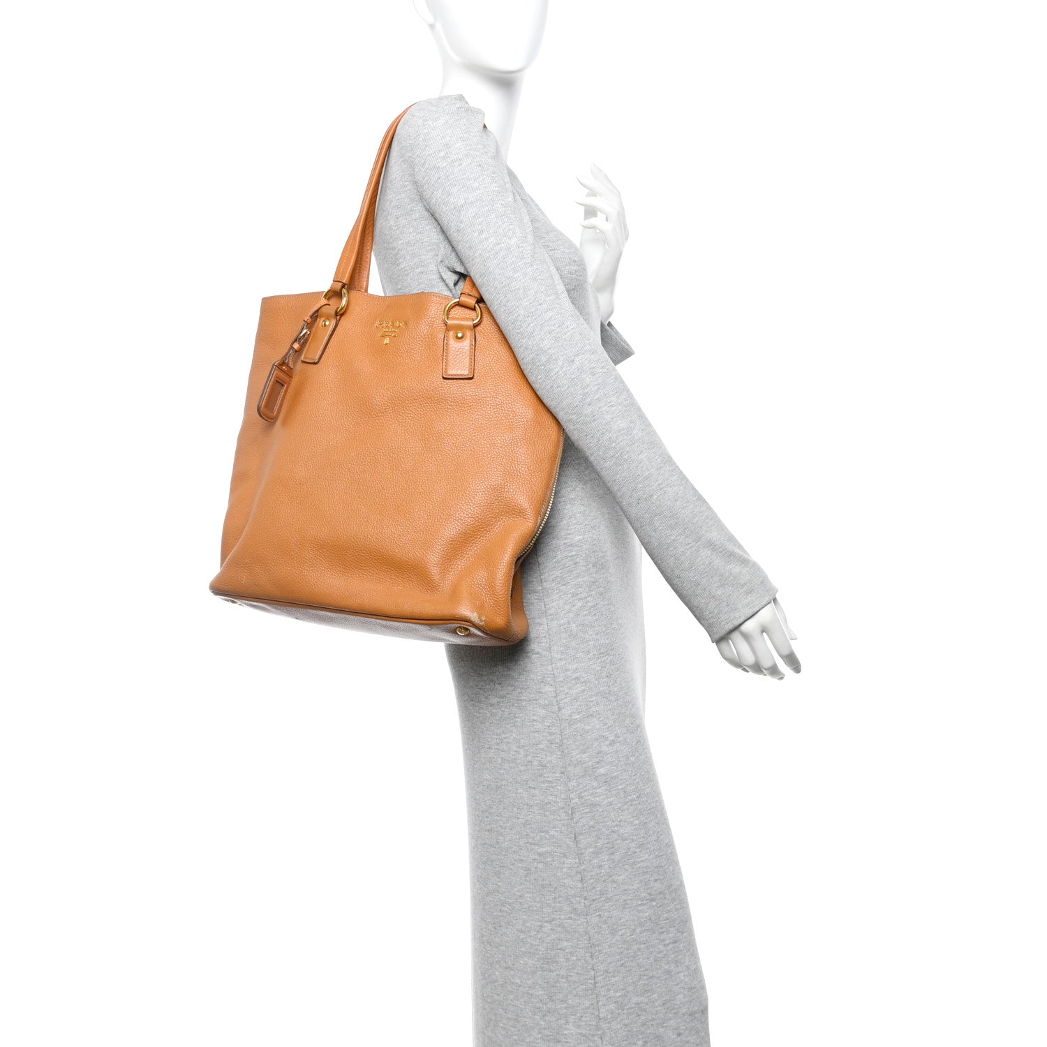 Prada Vitello Daino Side Zip Shopper Tote Caramel 2 of 15