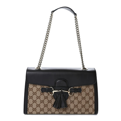Gucci Monogram Margaux Calfskin Medium Emily Chain Shoulder Bag Beige Ebony Cocoa 1 of 13