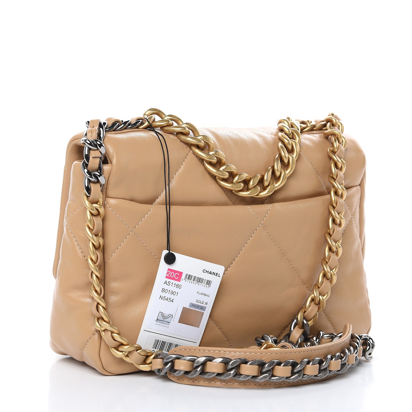 Lambskin Quilted Medium 19 Flap Dark Beige