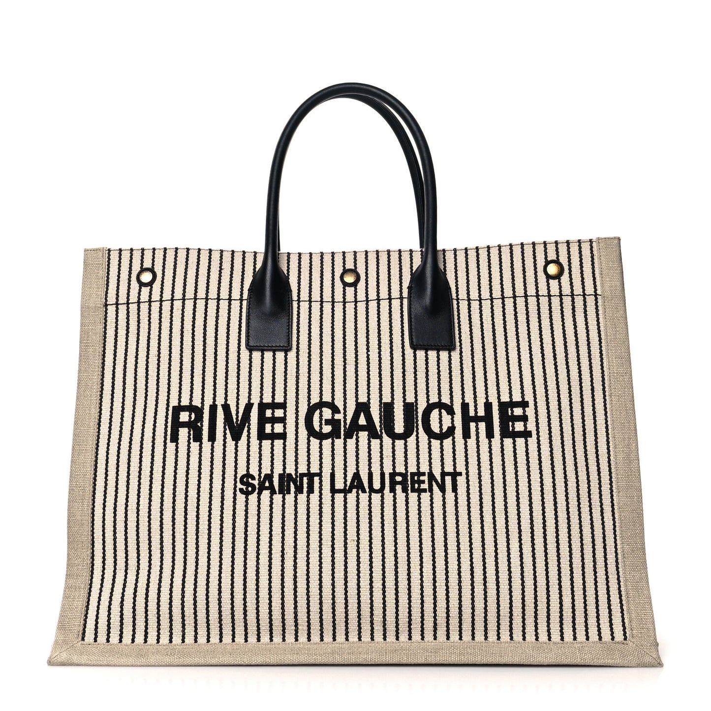 Embroidered Cotton Linen Rive Gauche Noe Tote Natural Black