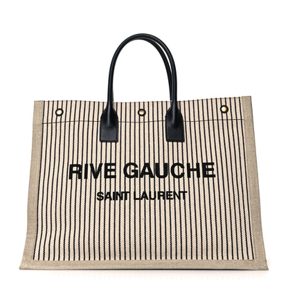 Saint Laurent Embroidered Cotton Linen Rive Gauche Noe Tote Natural Black 1 of 11