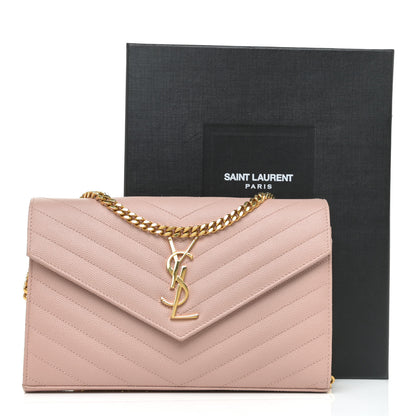 Saint Laurent Grain De Poudre Matelasse Chevron Monogram Chain Wallet Pale Blush 15 of 15