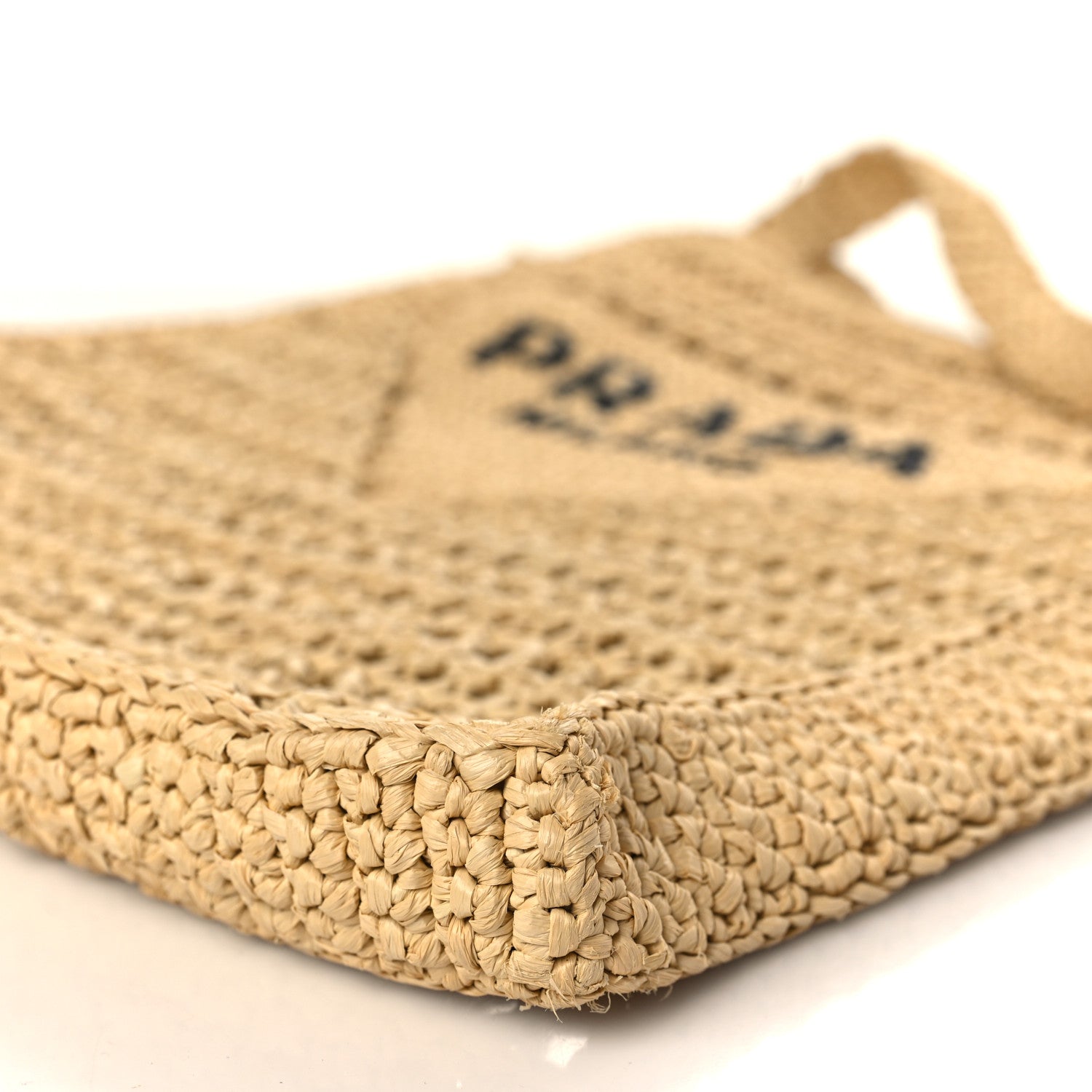 Prada Yarn Raffia Effect Crochet Logo Embroidered Tote Bag Naturale 8 of 8