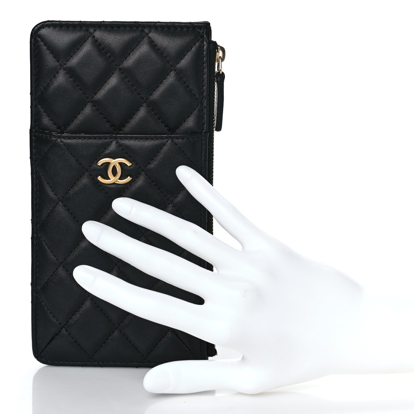 Lambskin Quilted Egyptian Amulet Classic Flat Wallet Pouch Black