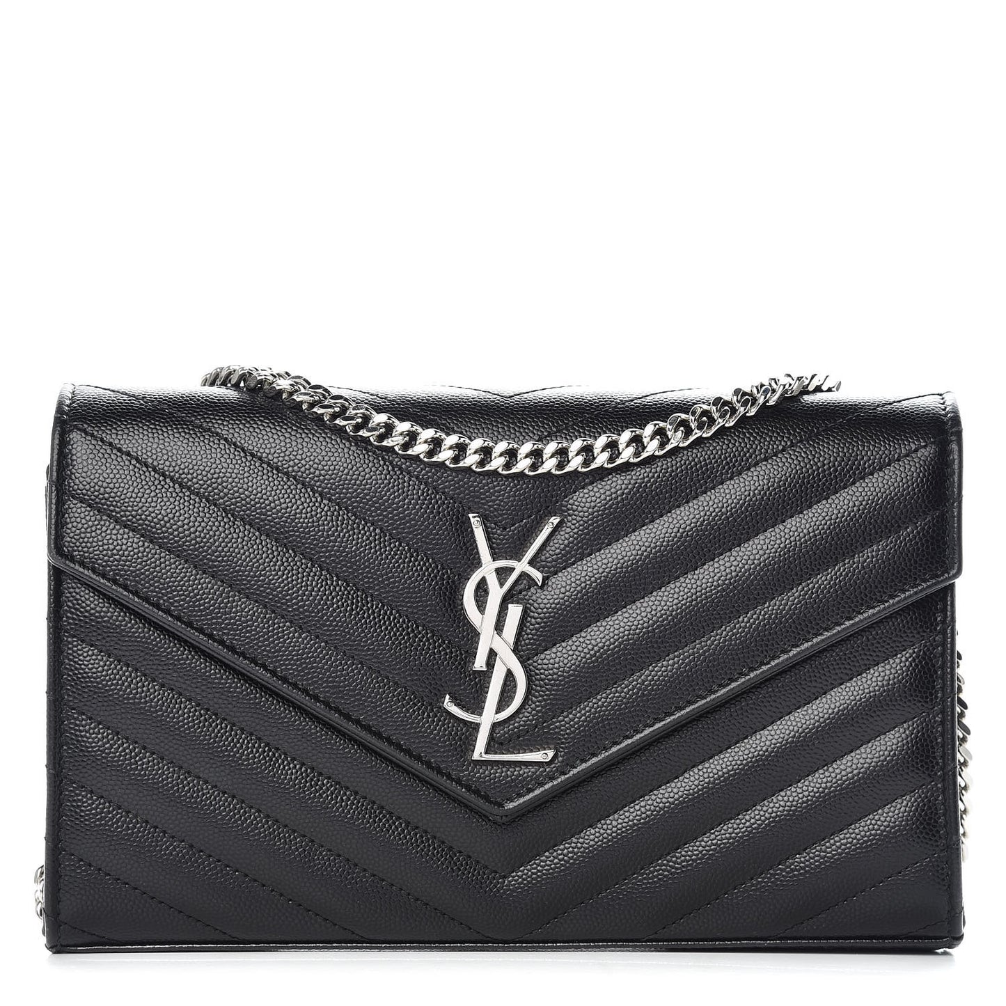 Grain De Poudre Matelasse Chevron Monogram Chain Wallet Black