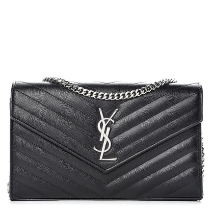 Saint Laurent Grain De Poudre Matelasse Chevron Monogram Chain Wallet Black 1 of 10