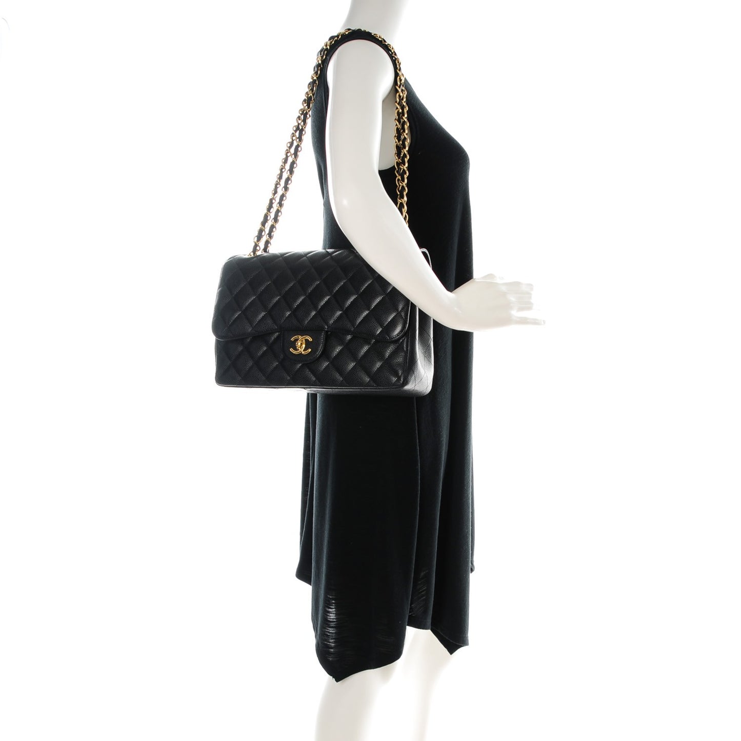 Caviar Quilted Jumbo Double Flap Black