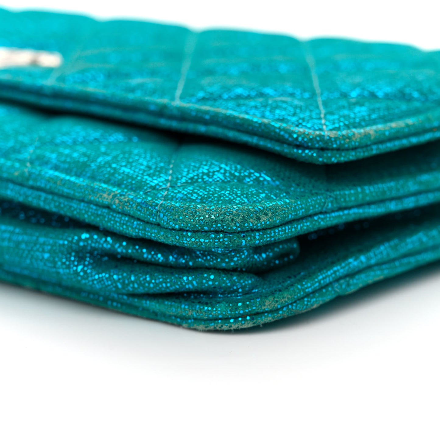 Metallic Iridescent Calfskin Wallet On Chain WOC Turquoise