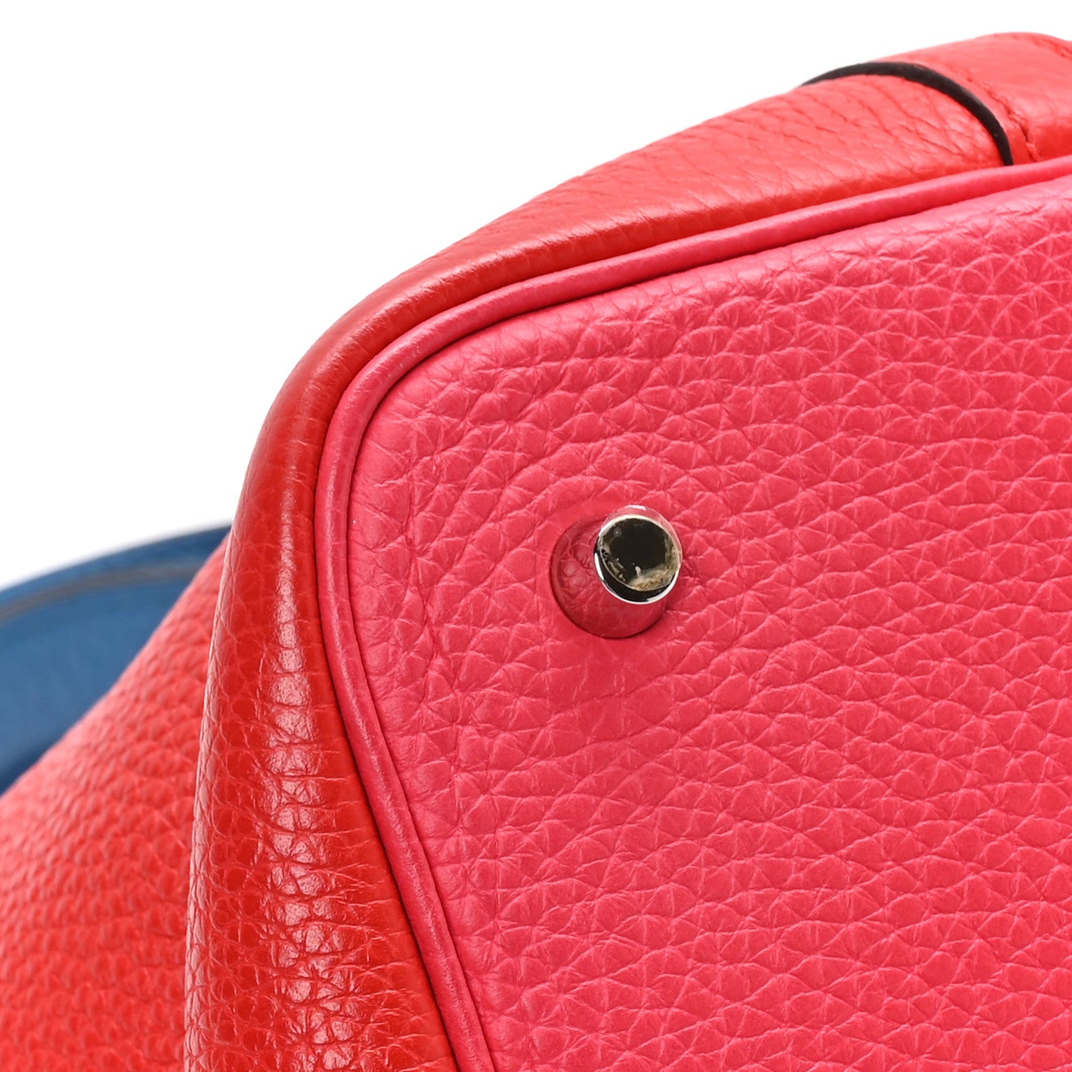 Hermes Taurillon Clemence Casaque Picotin Lock 22 MM Rouge De Coeur Rose Extreme Bleu Zanzibar 11 of 12