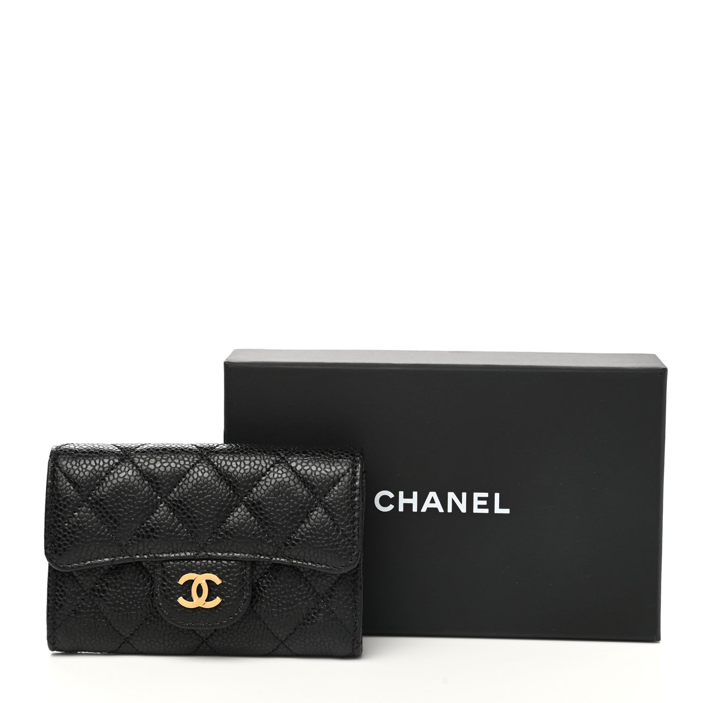 Caviar Quilted Flap Card Holder Wallet Black