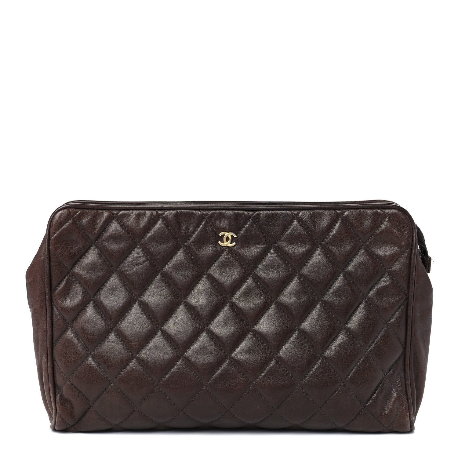 Chanel Lambskin Quilted Cosmetic Case Brown 1 of 12