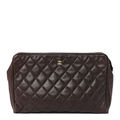 Chanel Lambskin Quilted Cosmetic Case Brown 1 of 12