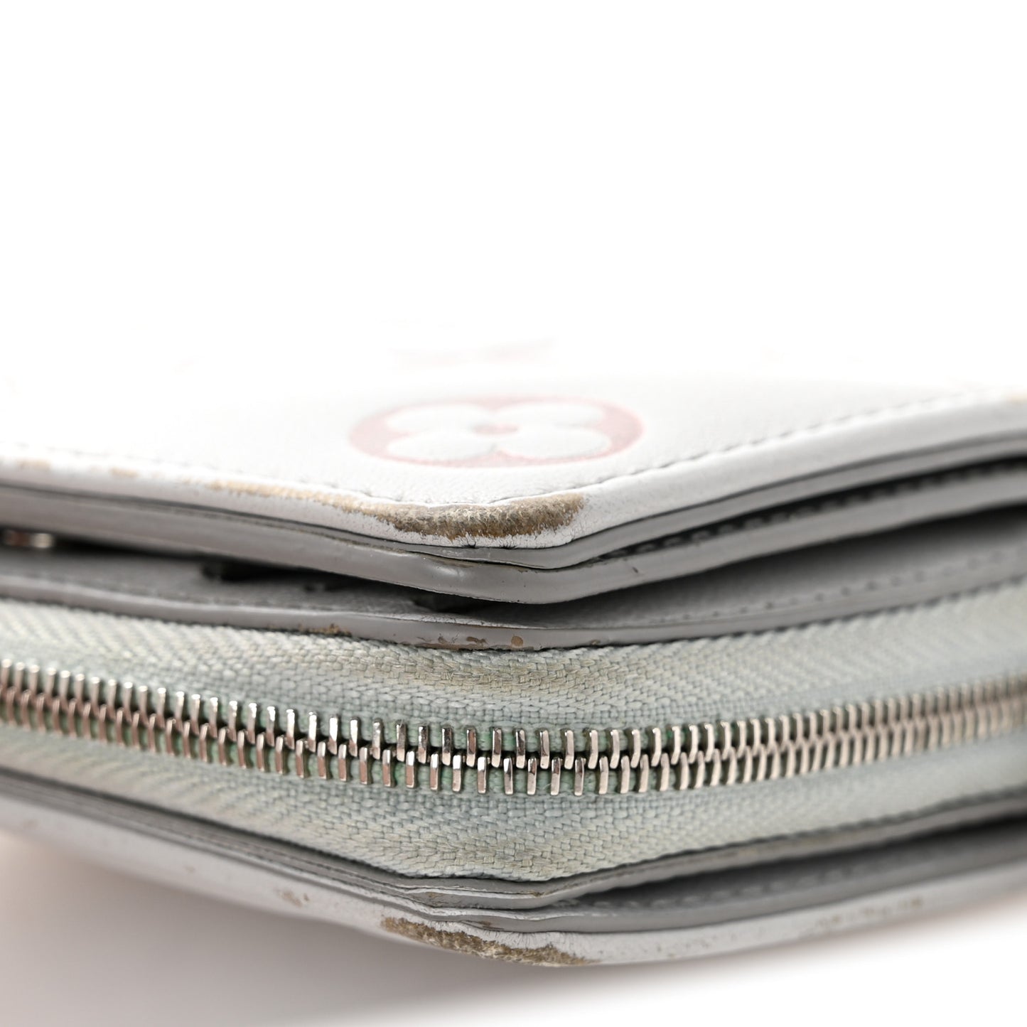 Lambskin Embossed Monogram LV Ski Lou Coussin Wallet Gray