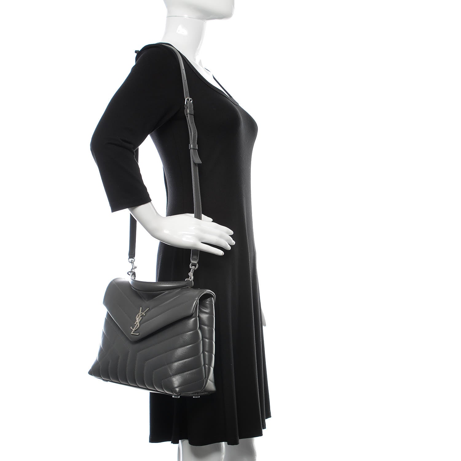 Saint Laurent Calfskin Y Quilted Monogram Medium Loulou Satchel Kaki Fonce 2 of 10