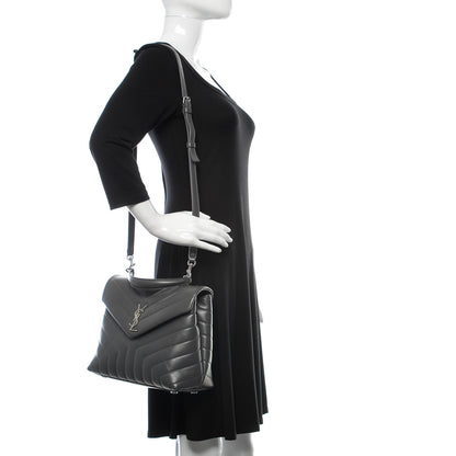 Saint Laurent Calfskin Y Quilted Monogram Medium Loulou Satchel Kaki Fonce 2 of 10