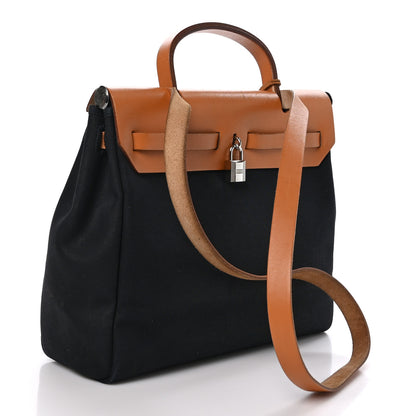 Hermes Toile Vache Calfskin Herbag 30 PM Black Natural 6 of 23