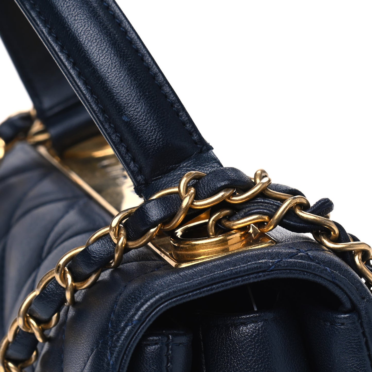 Lambskin Quilted Small Trendy CC Flap Dual Handle Bag Navy
