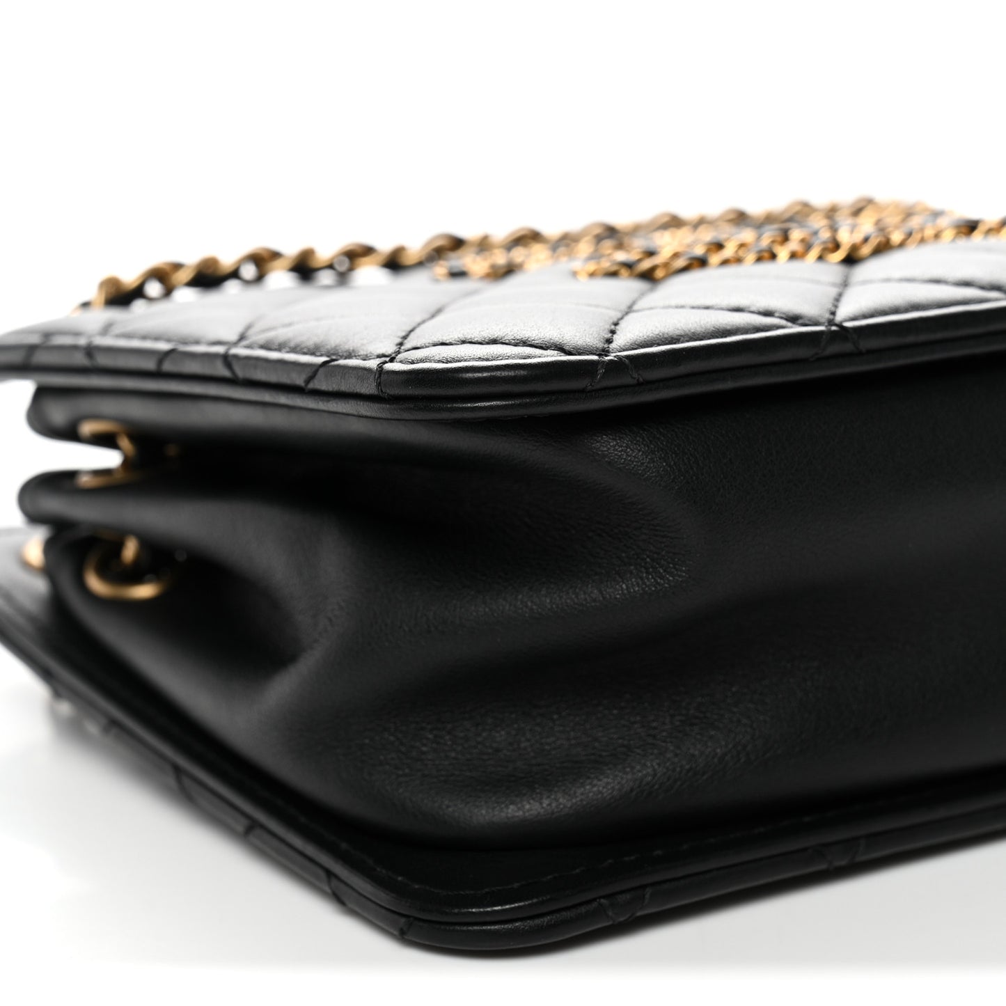 Calfskin Quilted Small CC Chain Accordion Tote Black