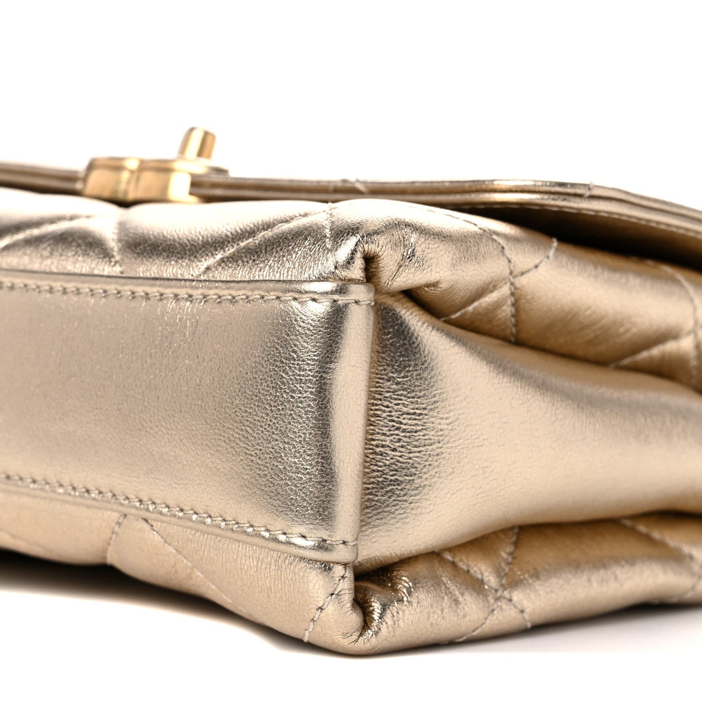 Metallic Lambskin Quilted Mini CC Crystal Logo Chain Flap Gold