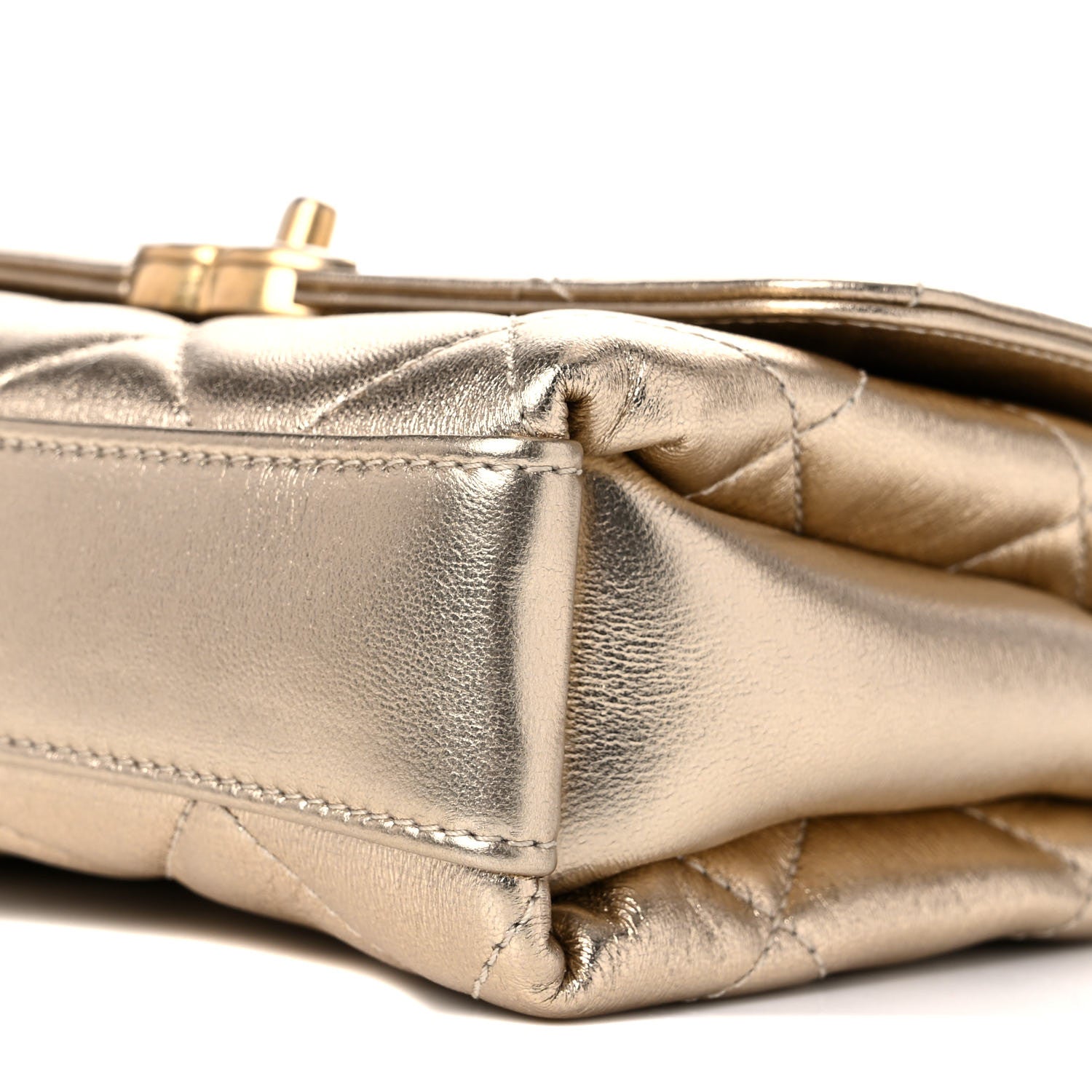 Chanel Metallic Lambskin Quilted Mini CC Crystal Logo Chain Flap Gold 9 of 10