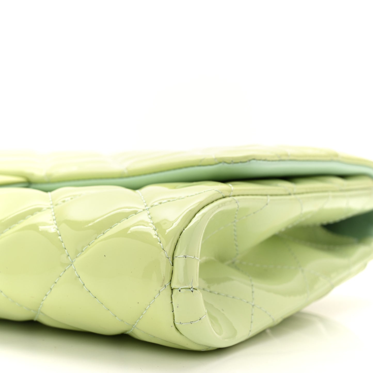 Patent Quilted Clutch With Chain Flap Light Green