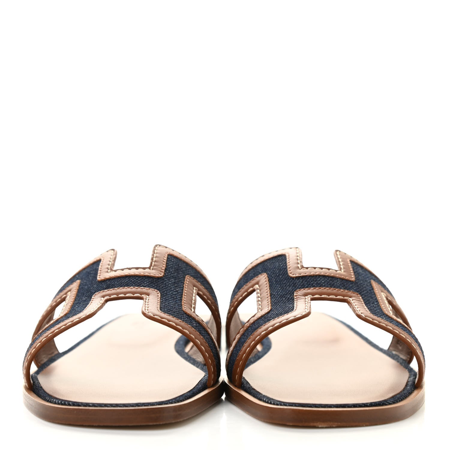 Hermes Calfskin Denim Oran Sandals 37.5 Bleu Brut Gold 2 of 8