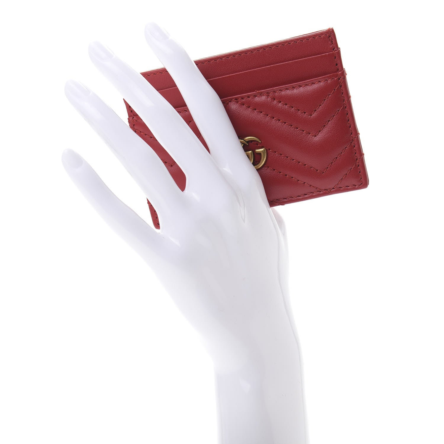 Gucci Calfskin Matelasse GG Marmont Card Holder Hibiscus Red 2 of 6