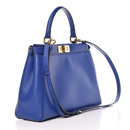 Fendi Vitello Morgan Fabric Jacquard Pequin Medium Peekaboo Iconic Satchel Blue Neon Tobacco 4 of 11