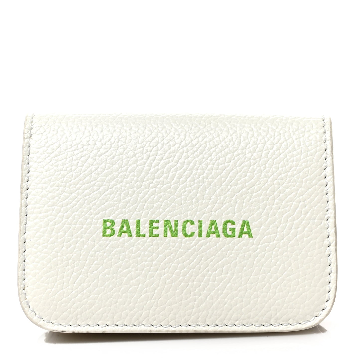 Grained Calfskin Logo Mini Cash Wallet White Light Green