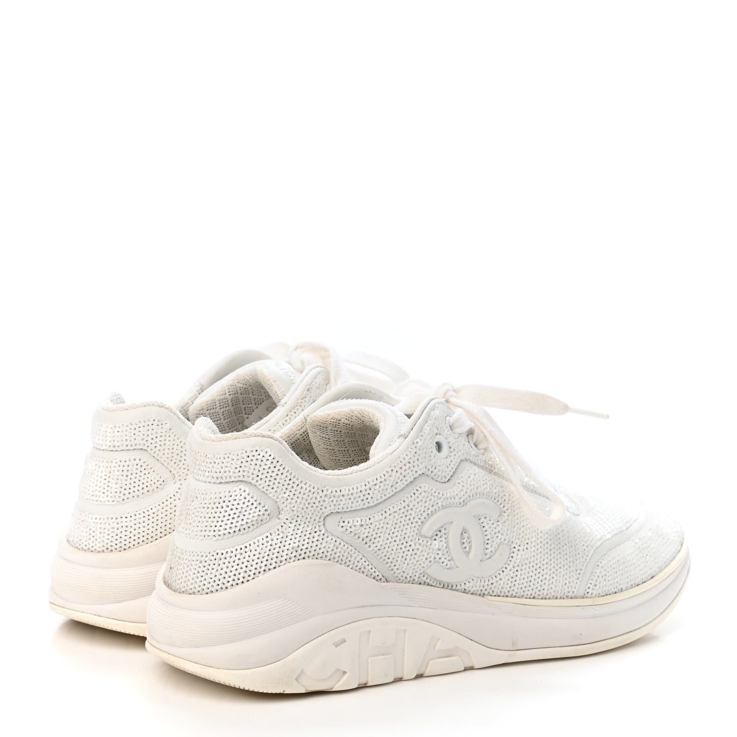 Chanel Sequin CC Sneakers 38 White 3 of 4