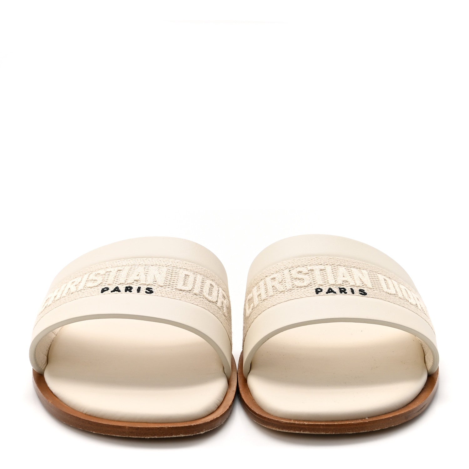 Christian Dior Calfskin Canvas Embroidered Dway Flat Slide Sandals 40 Off White 3 of 10
