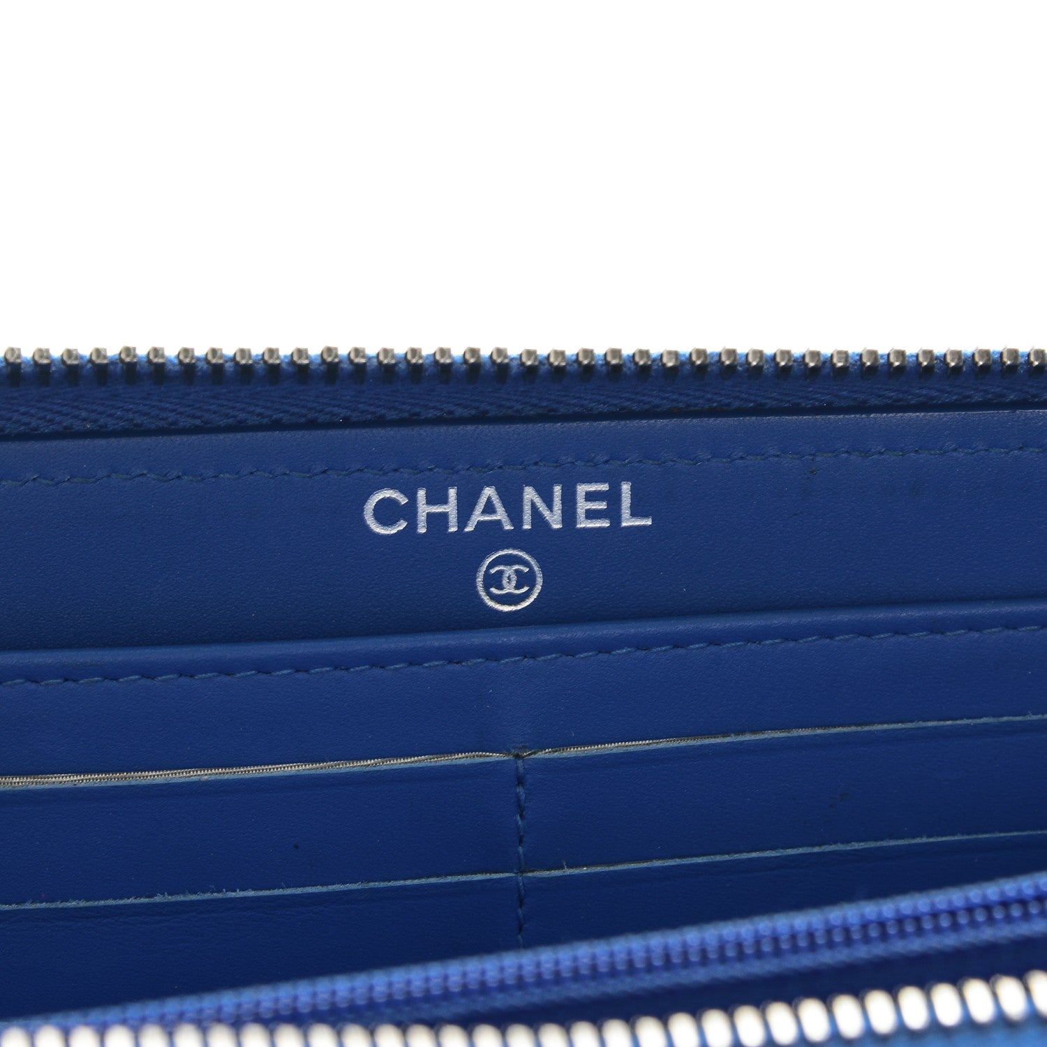 Chanel Caviar Quilted Large Zip Around Wallet Blue 6 of 8