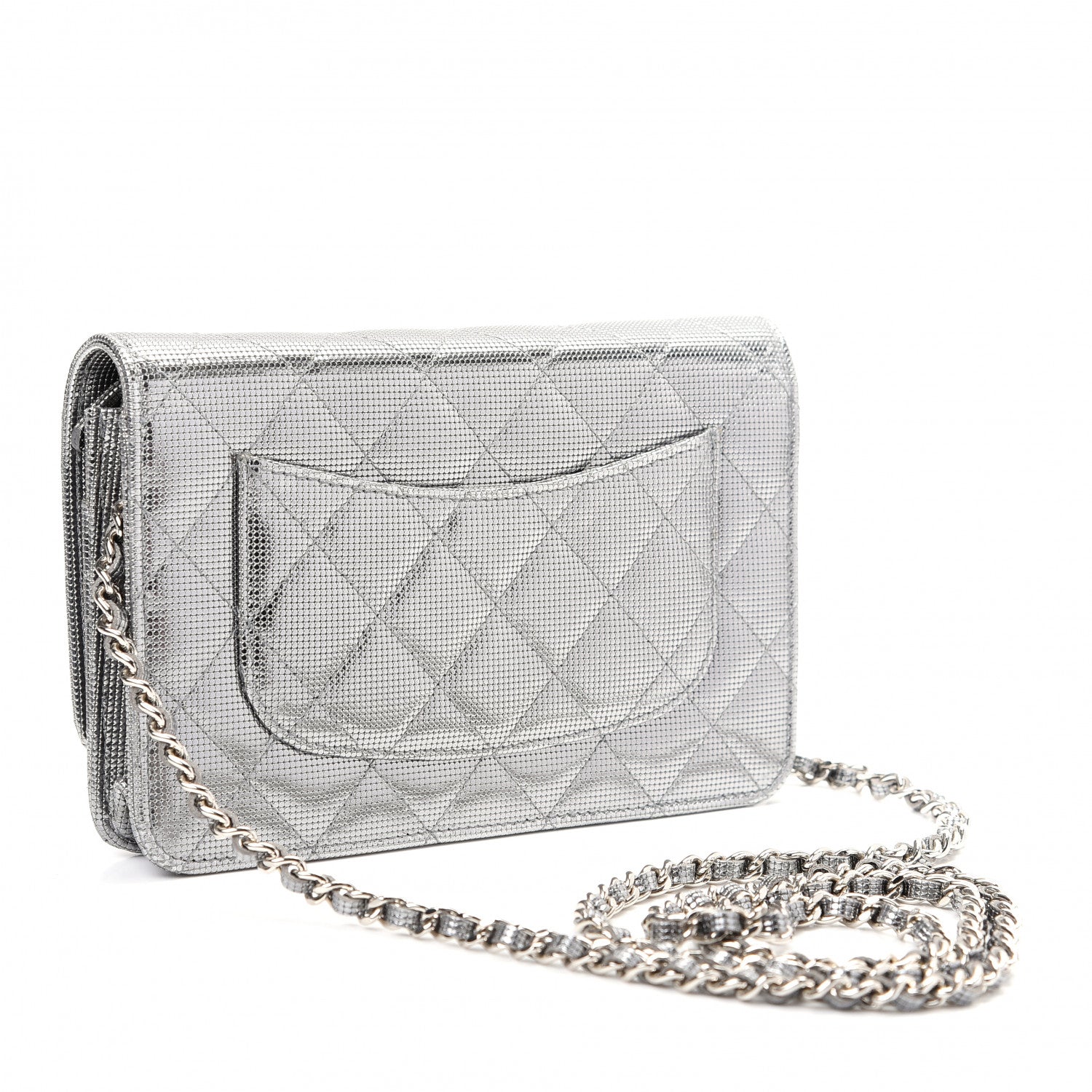 Chanel Metallic Calfskin Quilted Pixel Effect Wallet on Chain WOC Silver 3 of 10