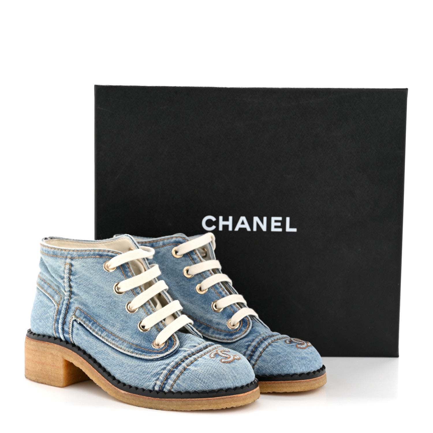 Chanel Denim Lace Up Boots 36 Light Blue 10 of 10
