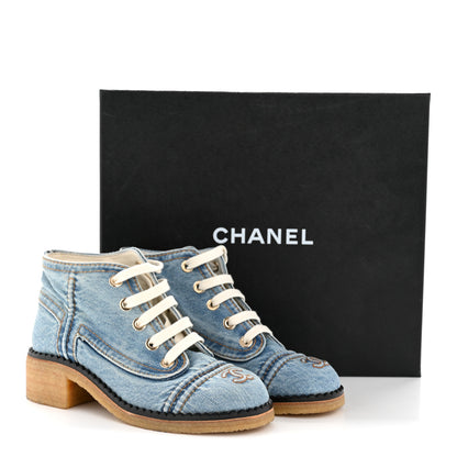 Chanel Denim Lace Up Boots 36 Light Blue 10 of 10