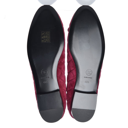 Chanel Suede Calfskin Quilted Cap Toe CC Ballerina Flats 40.5 Dark Pink 5 of 10