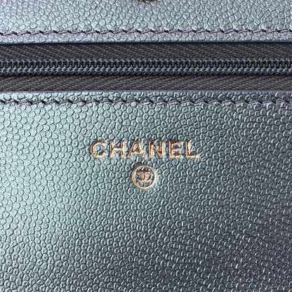 Chanel Iridescent Caviar Quilted Wallet on Chain WOC Dark Blue 6 of 12