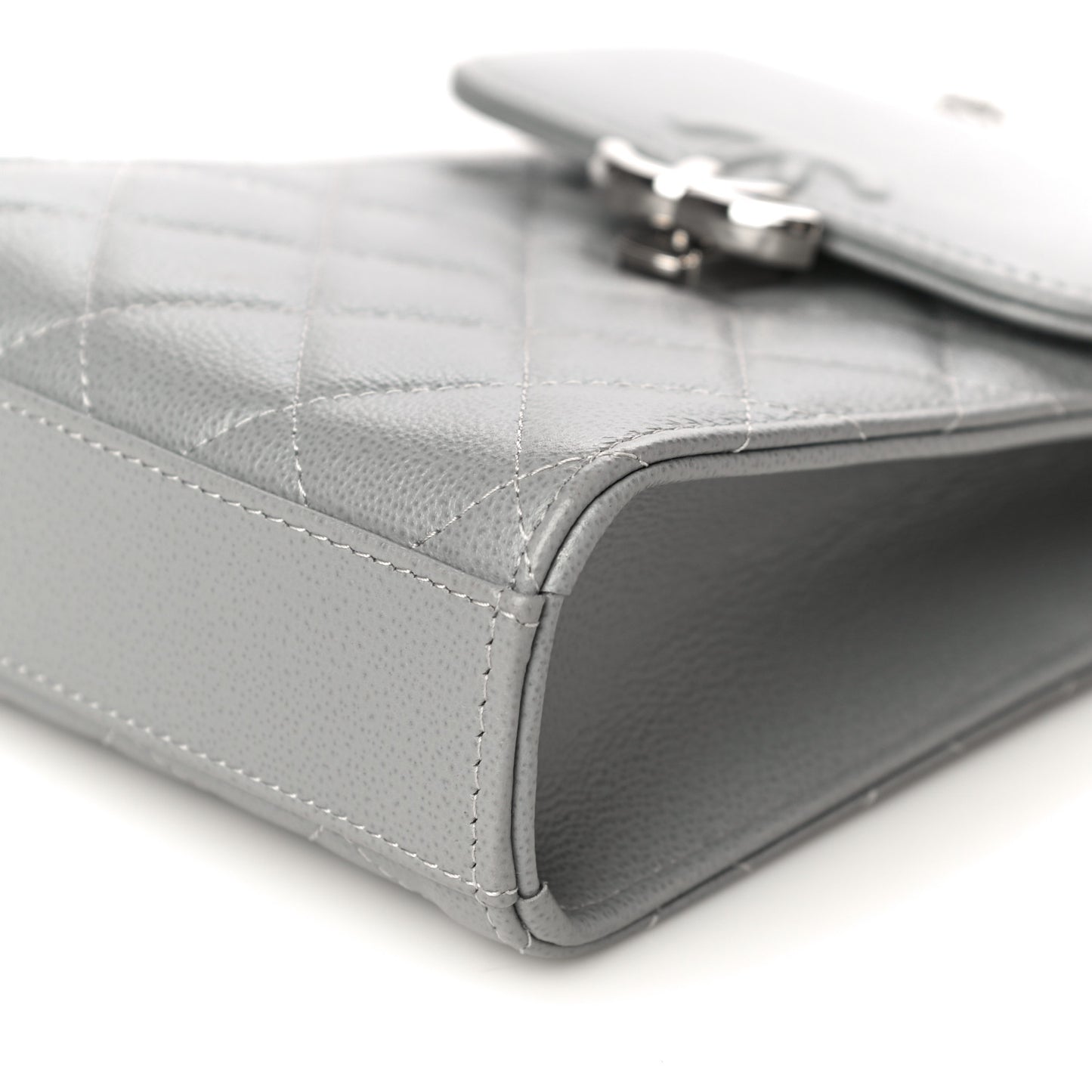 Grained Calfskin Quilted CC Box Clutch With Chain Grey